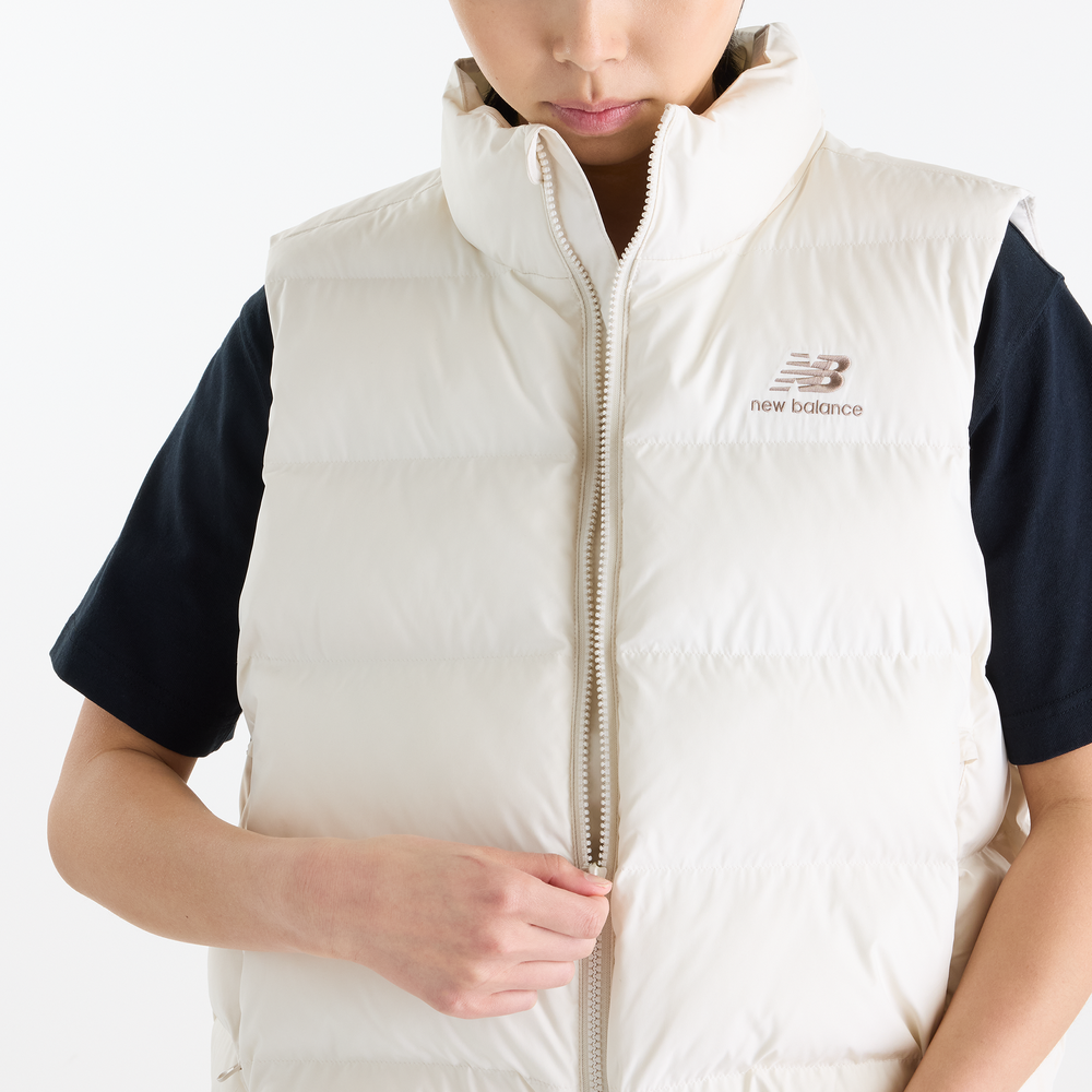 Bezrękawnik damski New Balance Boston Puffer – beżowy