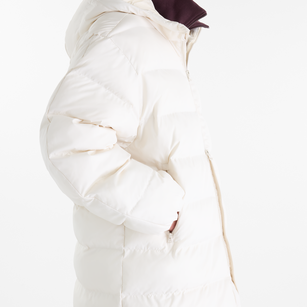 Kurtka damska New Balance Boston Long Puffer – beżowa