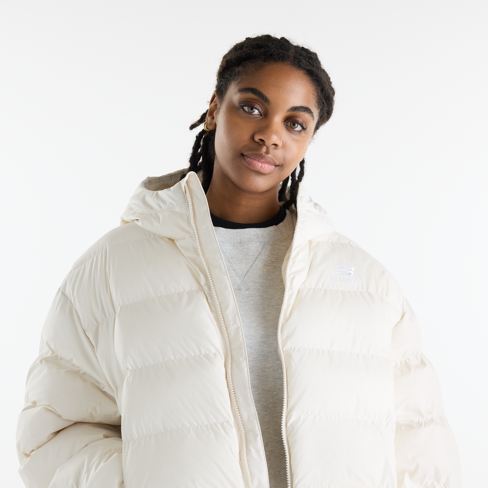Kurtka damska New Balance Boston Puffer – beżowa