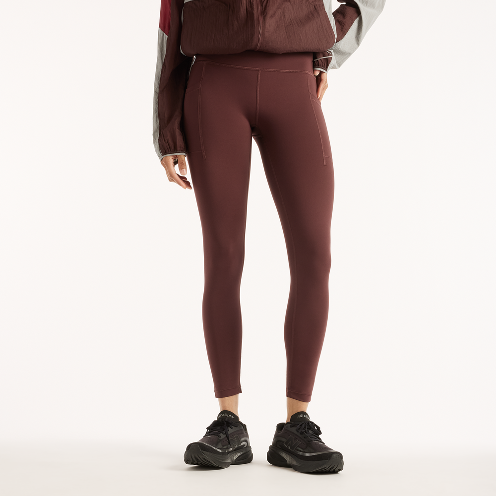 Legginsy damskie do biegania New Balance WP51268YLR – bordowe