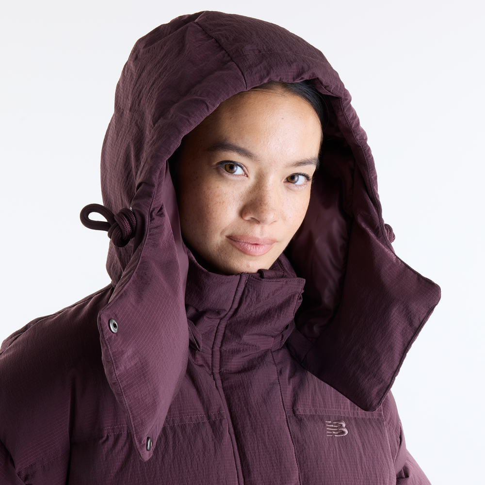 Kurtka damska New Balance Premium Puffer – bordowa