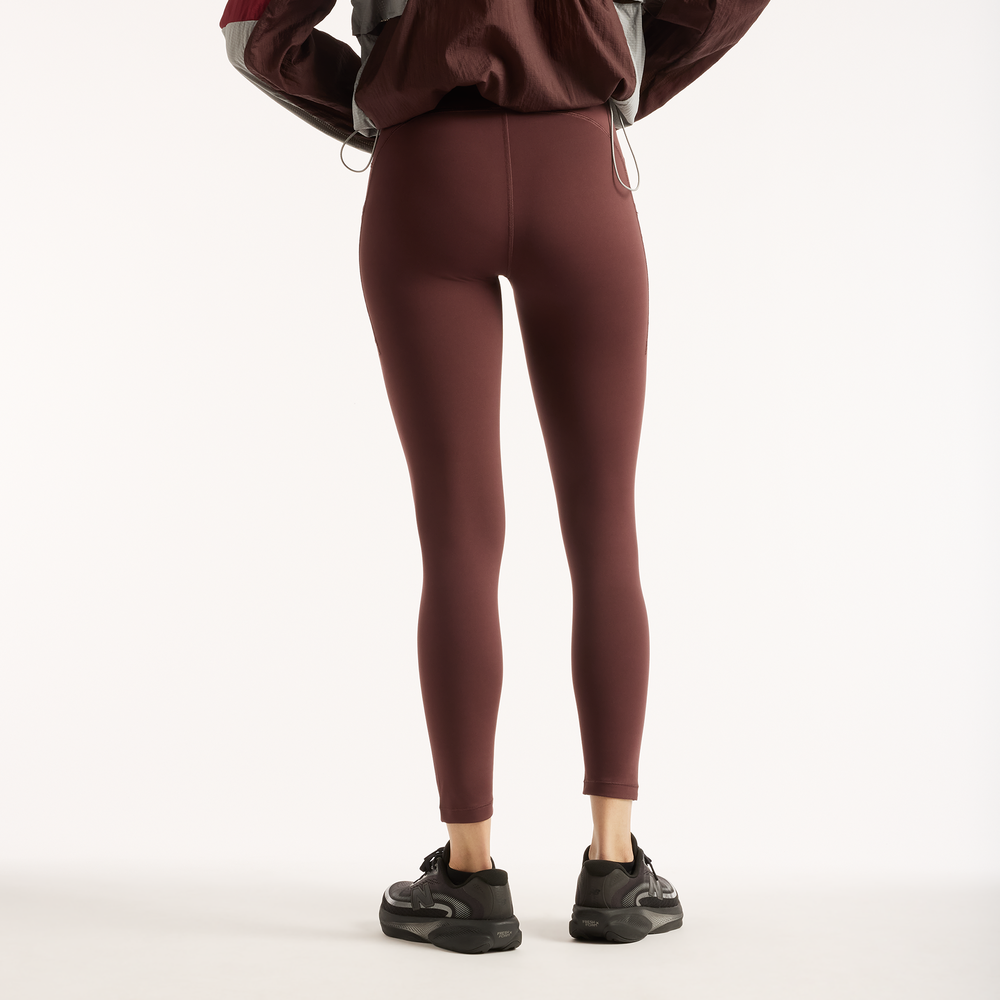 Legginsy damskie do biegania New Balance RC – bordowe