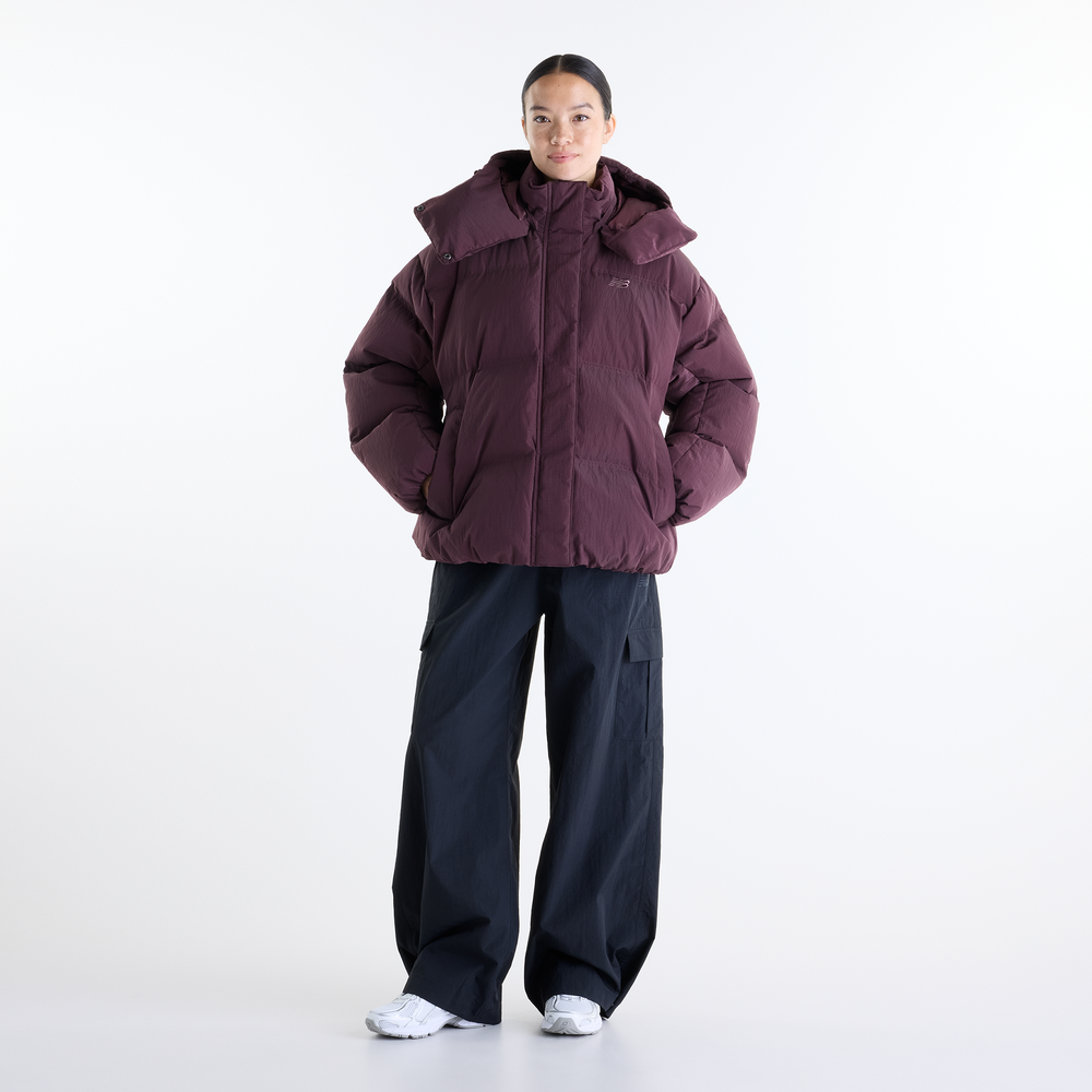 Kurtka damska New Balance Premium Puffer – bordowa