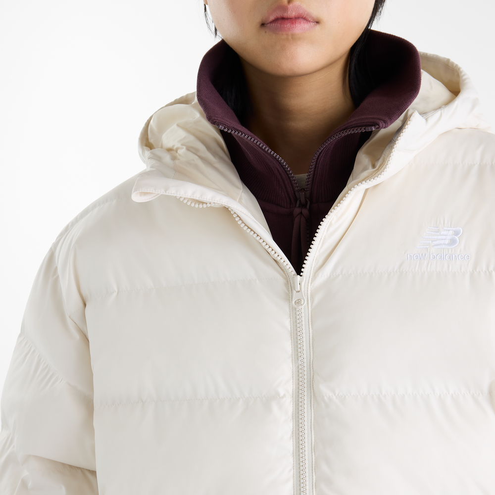 Kurtka damska New Balance Boston Long Puffer – beżowa