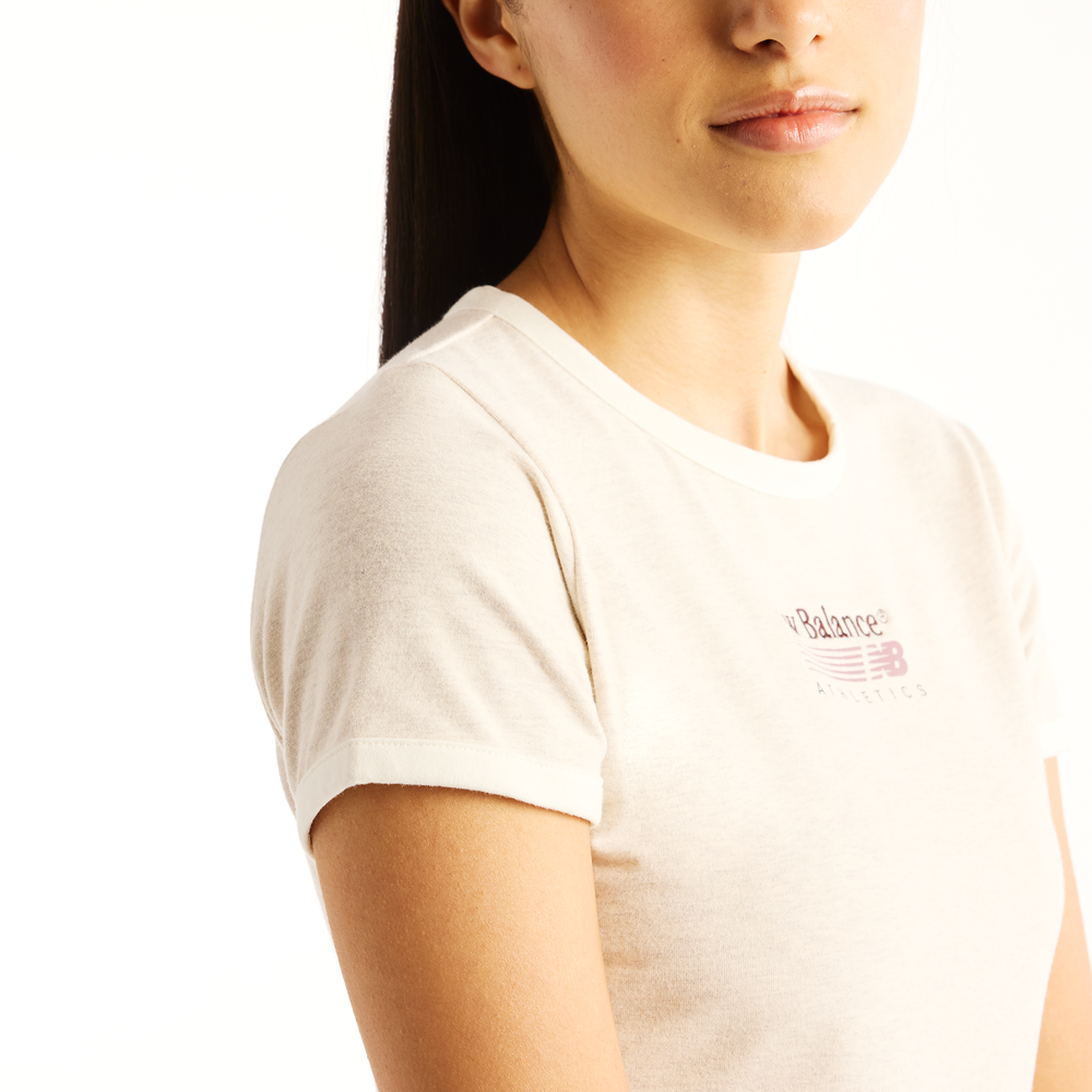 Koszulka damska New Balance Trackside Ringer T-Shirt - beżowa