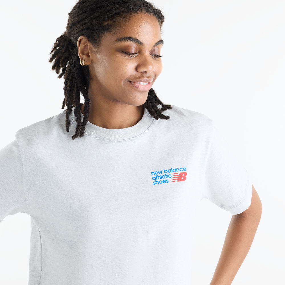 Koszulka damska New Balance Athletics Premium Logo Hip Length – szara