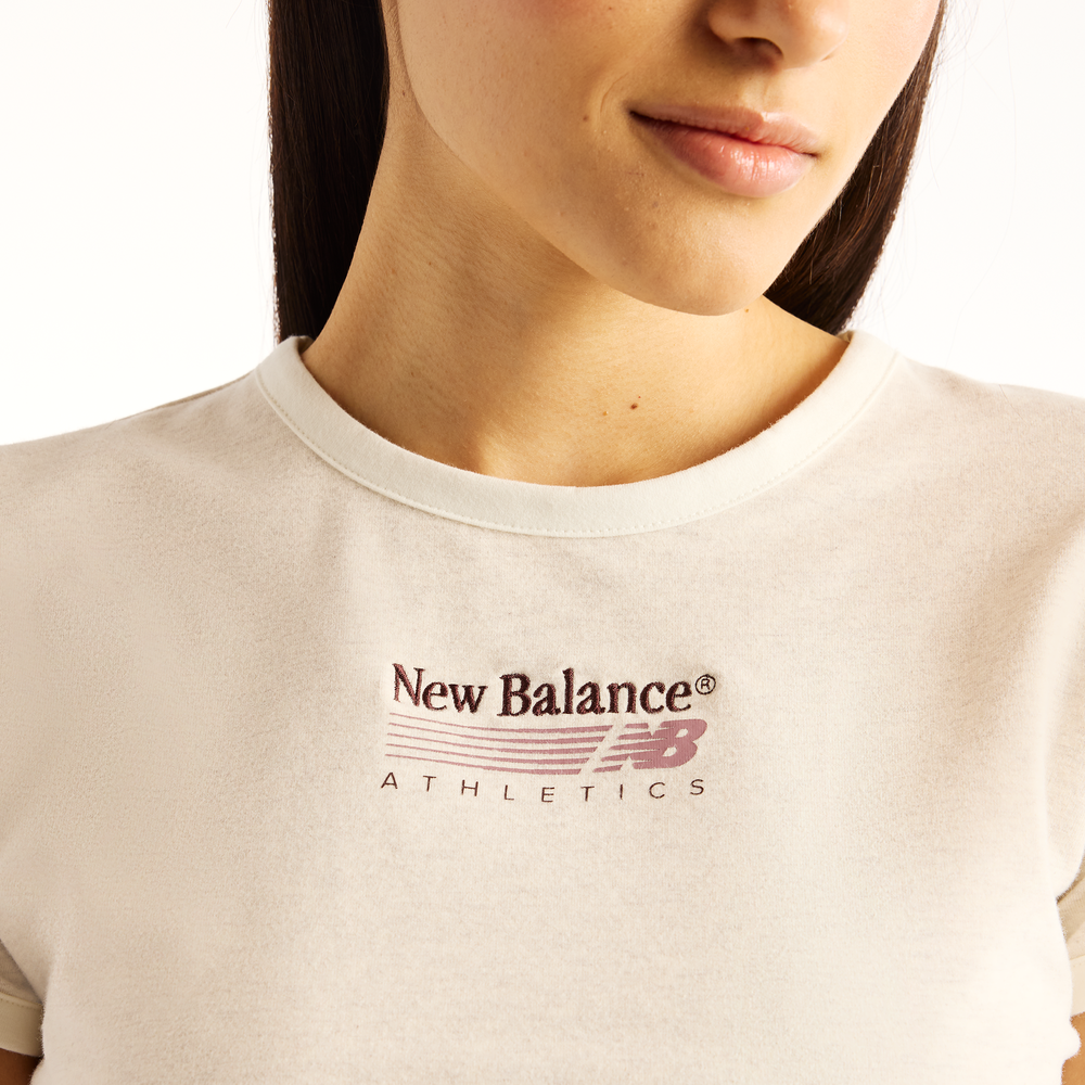 Koszulka damska New Balance Trackside Ringer T-Shirt - beżowa