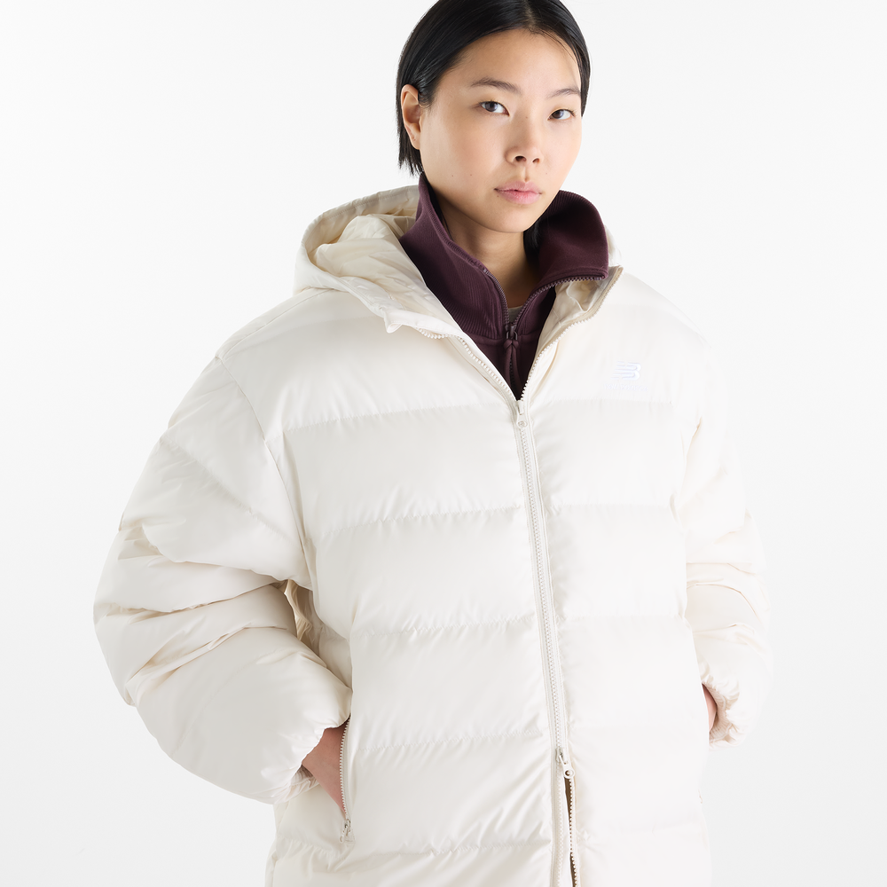 Kurtka damska New Balance Boston Long Puffer – beżowa