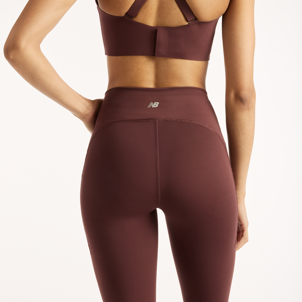 Legginsy damskie do biegania New Balance RC – bordowe