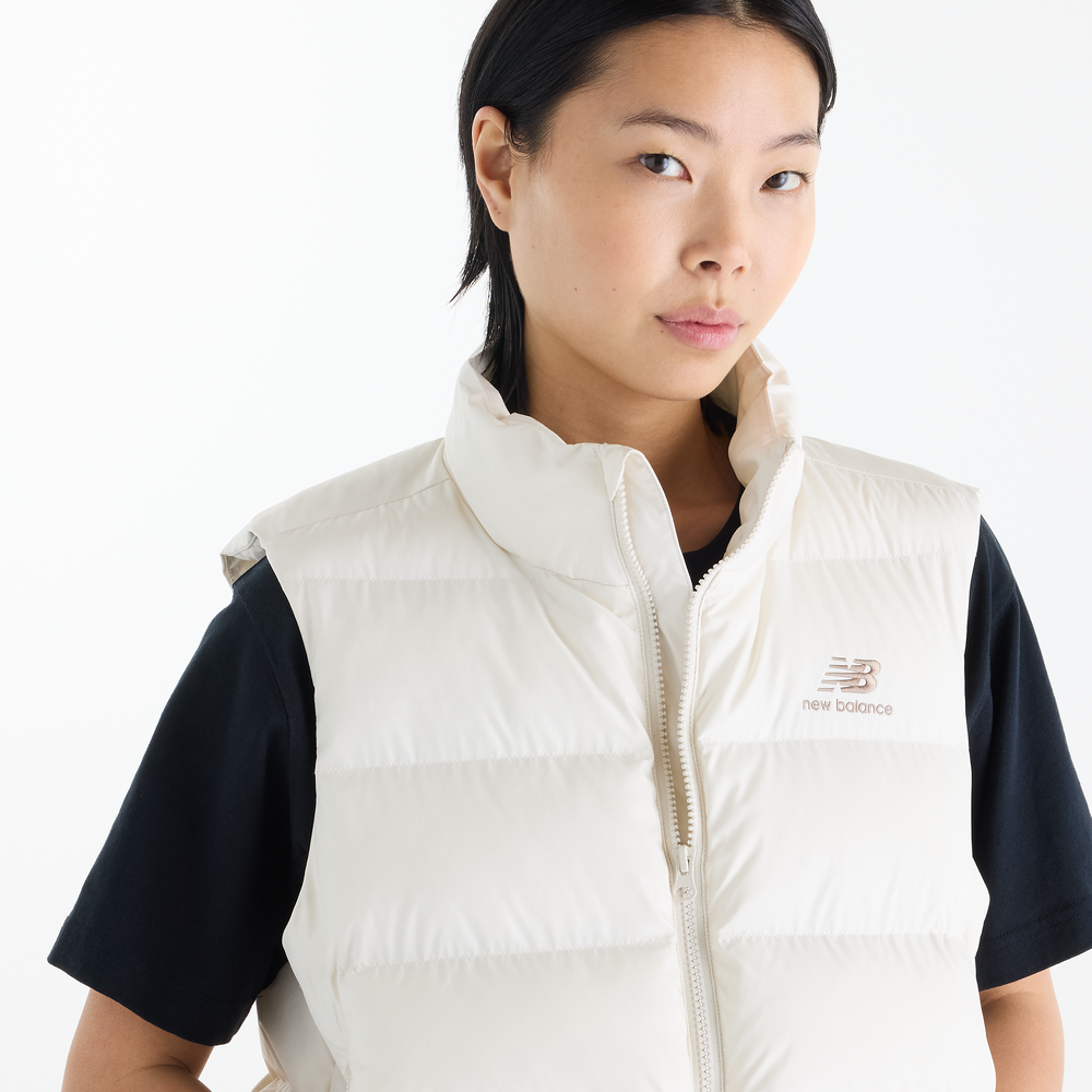 Bezrękawnik damski New Balance Boston Puffer – beżowy