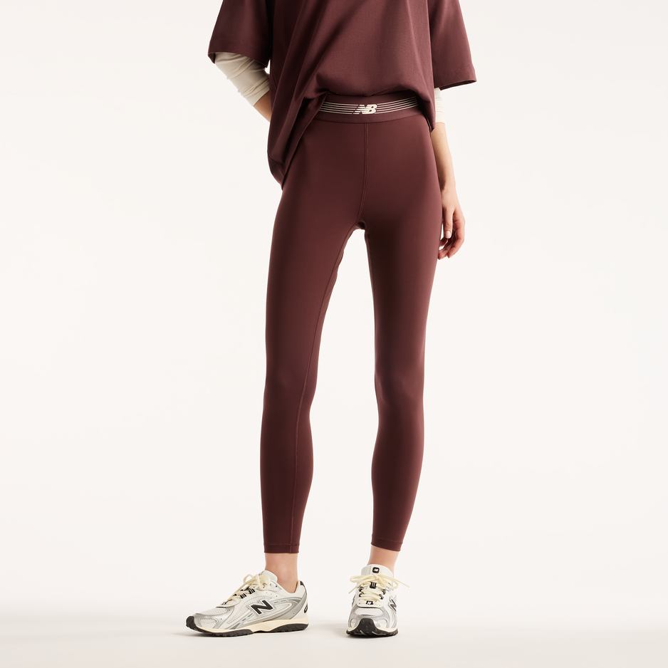 Legginsy damskie do treningu New Balance AC WB6160E1YLR – bordowe