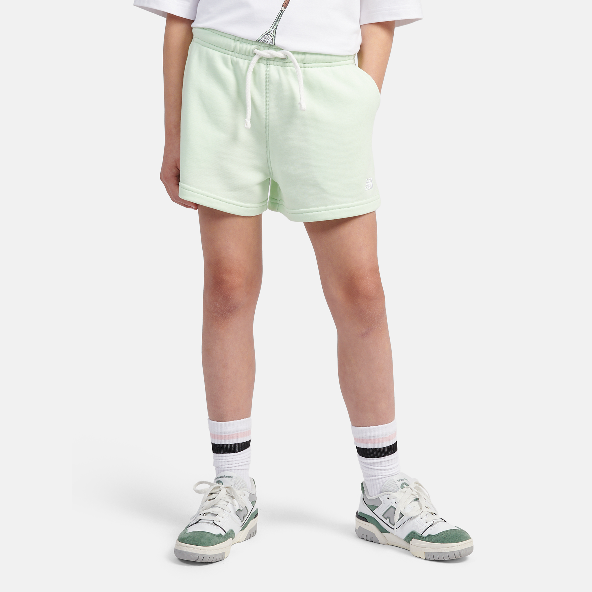 Spodenki dziecięce New Balance LAKG0006MEW – miętowe